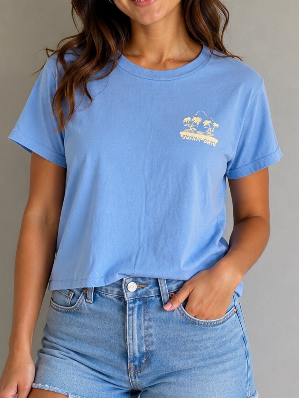 Billabong Sunny Days Blue Graphic Crop Tee Women’s Small